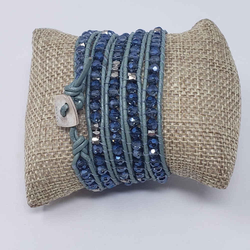 Nakamol Teal Blue Leather Bead Wrap Bracelet
